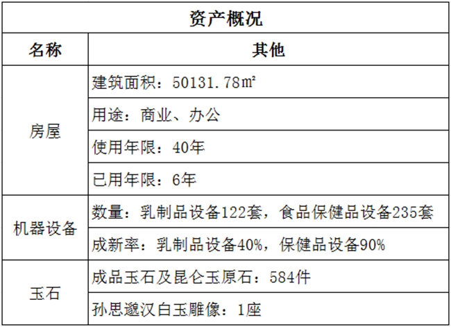 青海生物产业园开发建设有限公司所属房产、机器设备、玉石等资产